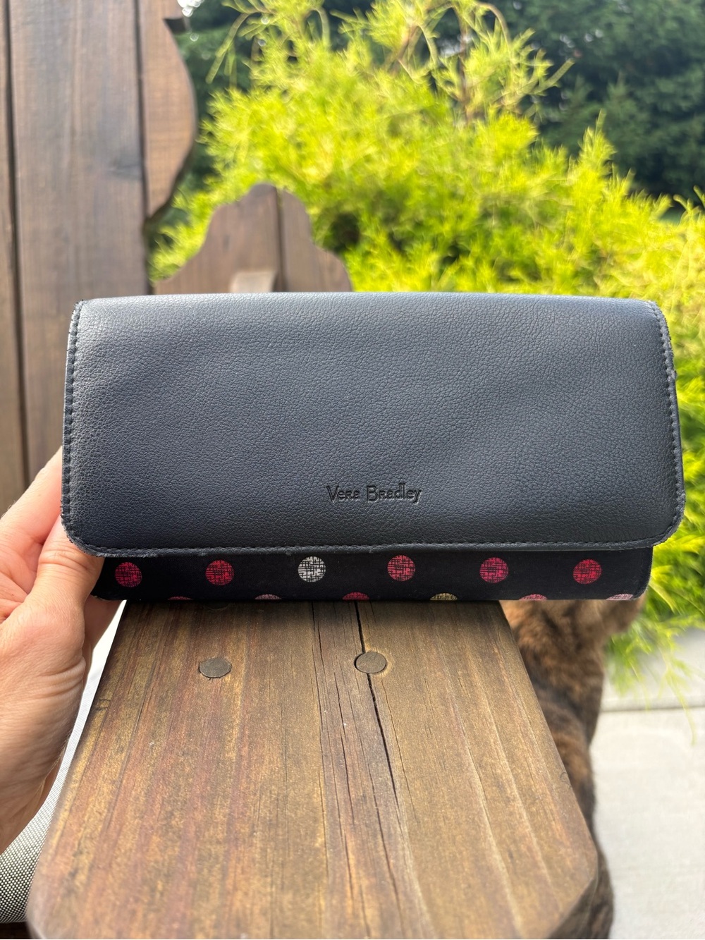 Vera Bradley Black Fold-Over Wallet with Multicolor Polka Dots